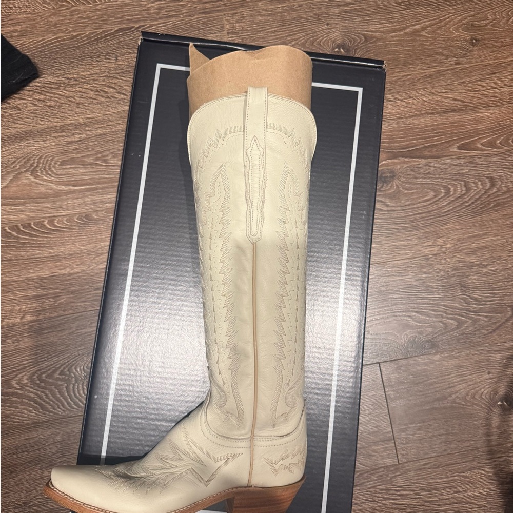 Lucchese Women's Cream Over the Knee Boots - Picture 2 of 3